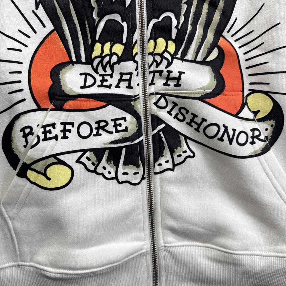 Ed Hardy Eagle Graphic Full Zip Hoodie Ivory Mens Size L NWT Tattoo art - Picture 8 of 16